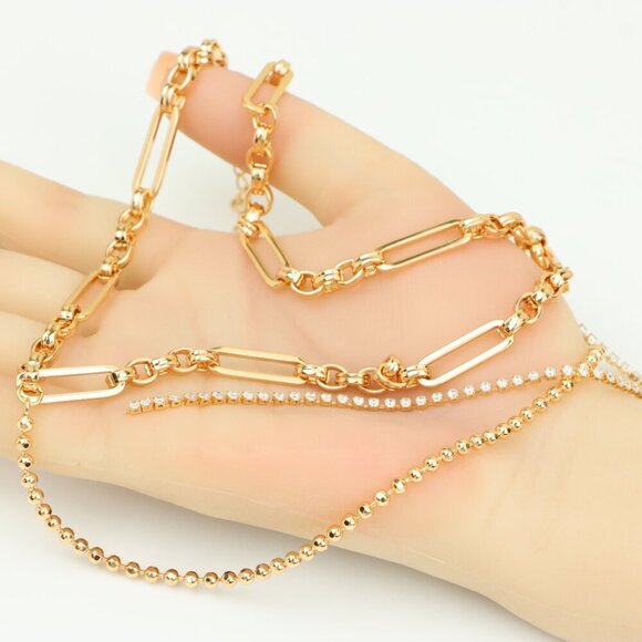 Chunky Link Rose Gold Necklace with Triple Layered Modern Design, XPNL0262 - Picture 5 of 12